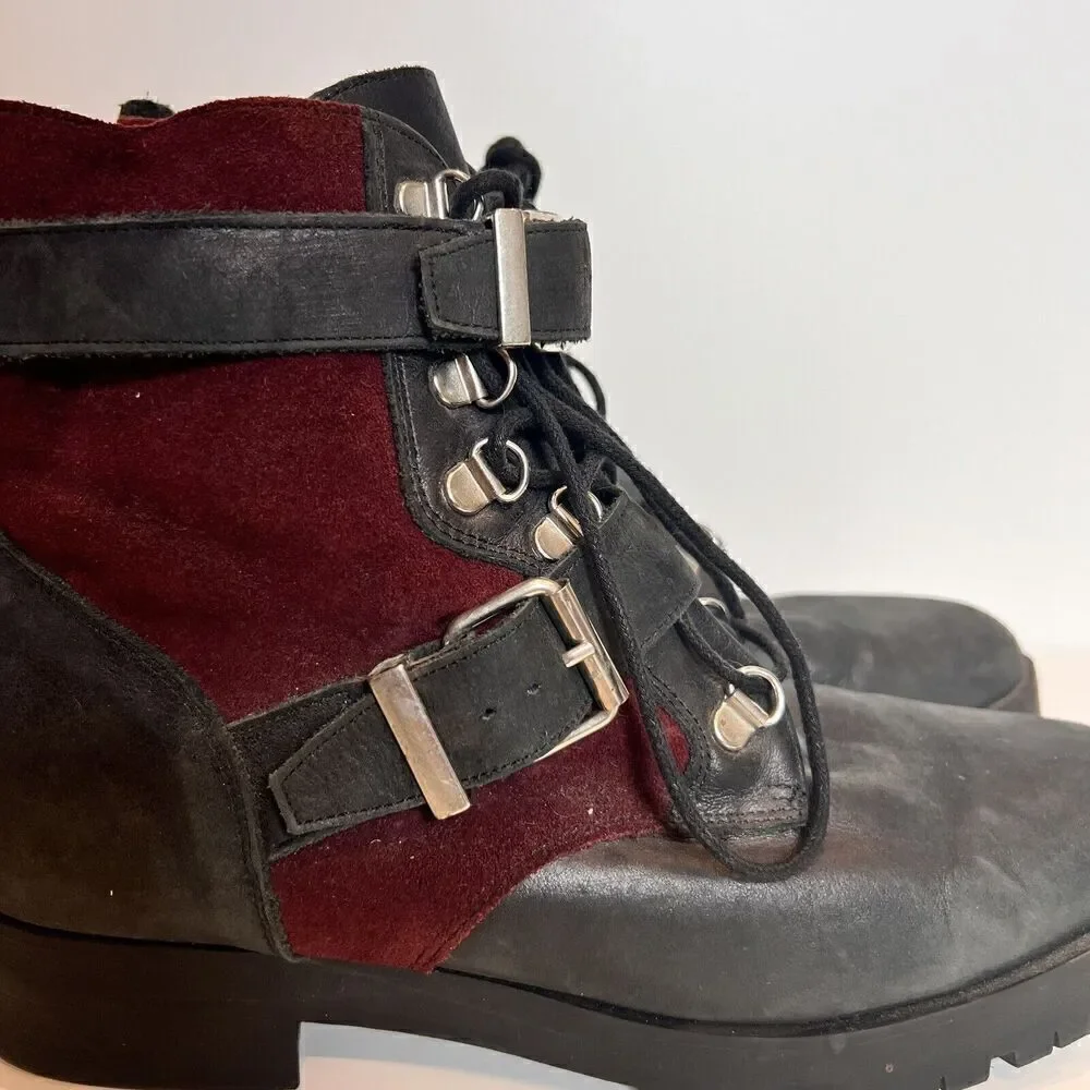 Free People Leather Combat Hiker Boot Size EU 41/US 10 LaceUp Buckle